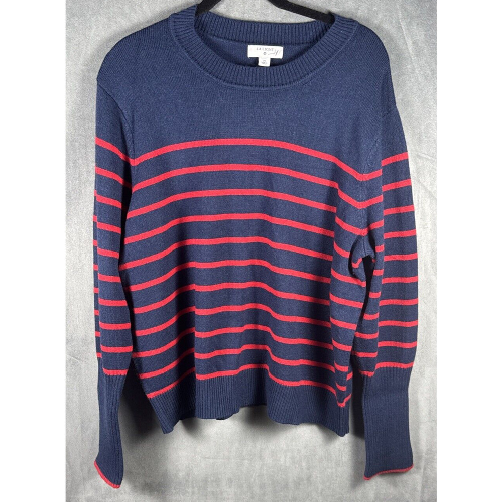 La Ligne Target Striped Sweater Womens 2X Navy Blue Red Crew Neck Cashmere Blend